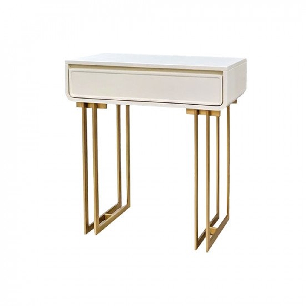 Iron and MDF Artificial wood Console Gold and White - 70x40x80 cm