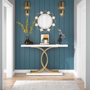 Iron and Alternative Marble Console Gold and White - 130x40x100 cm