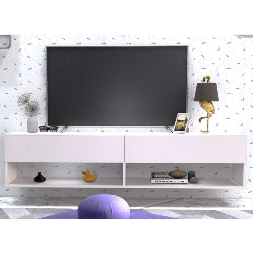 طاولة تلفاز خشب طبيعي حبيبات أبيض - 180×40×30 سم