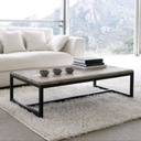 Iron, MDF and Marble wood Coffee Table Black and Grey - 120x60x45 cm