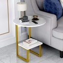 Iron, MDF and Marble wood Side Table Gold and White - 45x45x55 cm