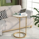 Metal and Marble Wood Side Table Gold and White - 35x55 cm