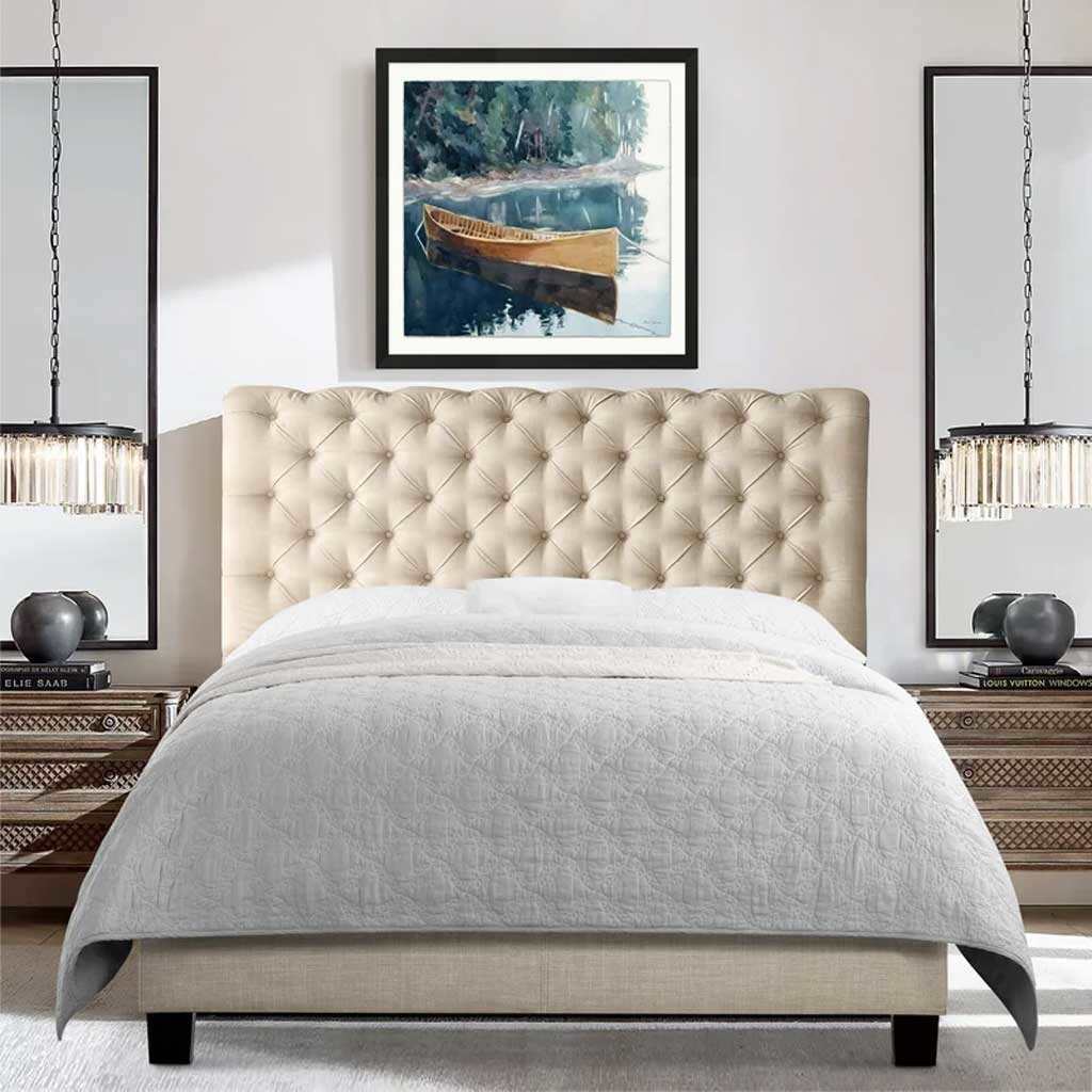 MDF wood and burlap Bed  - Beige