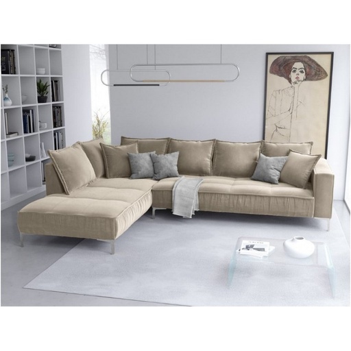 [Batch 9001001] Swedish wood and velvet L-shape sofa