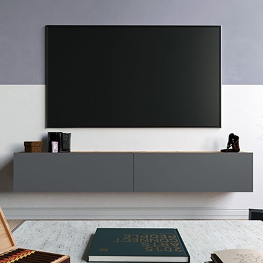 [Batch 9001002] وحدة تلفزيون حائط ام دي اف رمادي - 30 × 180 × 32 سم