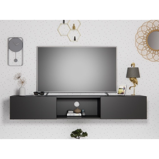 [Batch 9001002] Natural Particle Board TV Table Black - 180x30x30 cm
