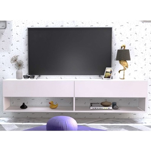 [Batch 9001002] طاولة تلفاز خشب طبيعي حبيبات أبيض - 180×40×30 سم