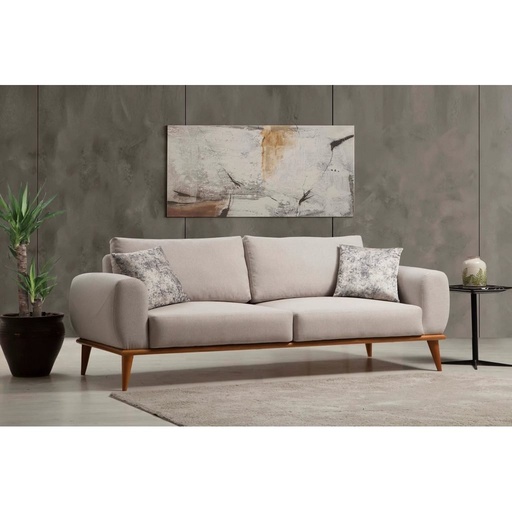 [Batch 9001002] Swedish MDF Wood and Linen 3 Seaters Sofa - Beige