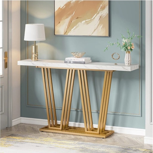 [Batch 9001003] Iron and Alternative Marble Console White and Gold - 160x40x100 cm