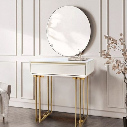 [Batch 9001003] Iron and MDF Artificial wood Console Gold and White - 70x40x80 cm