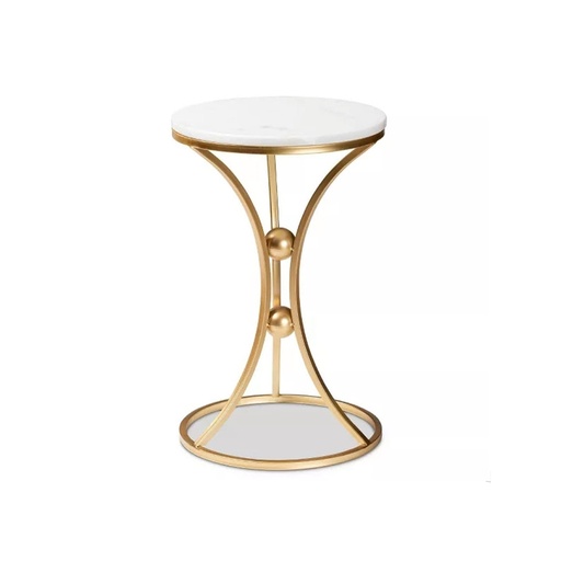 [Batch 9001003] Iron, MDF and Marble wood Side Table Gold and White - 35x35x55 cm