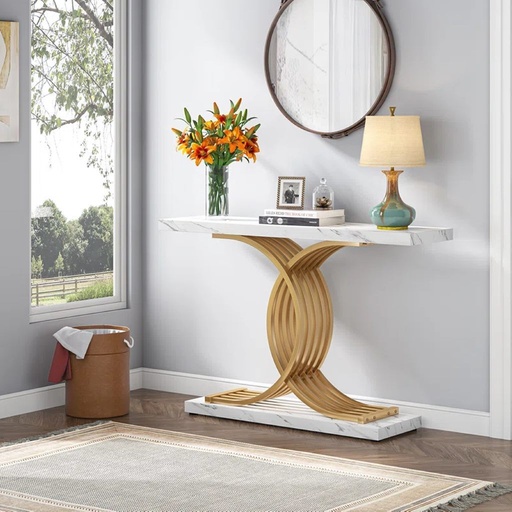 [Batch 9001003] Iron and Alternative Marble Console Gold and White - 130x40x100 cm