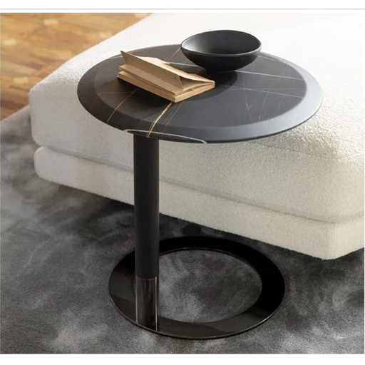[Batch 9001003] Iron and Alternative Marble Side Table Black - 35x35x55 cm