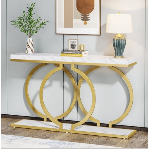 [Batch 9001003] Iron and Alternative Marble Console Gold and White - 160x40x100 cm