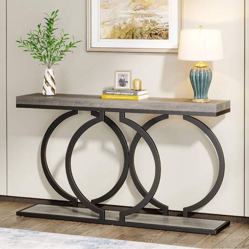 [Batch 9001003] Iron and Alternative Marble Console Black and Grey - 160x40x100 cm