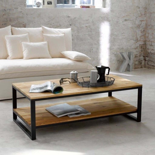 [Batch 9001003] Iron, Marble and MDF Marble wood Coffee Table Black and Brown - 120x60x45 cm