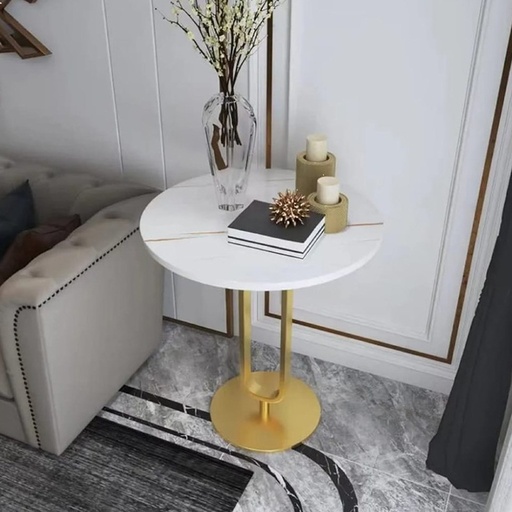 [Batch 9001003] Iron, MDF and Marble wood Side Table White and Gold - 40x40x60 cm