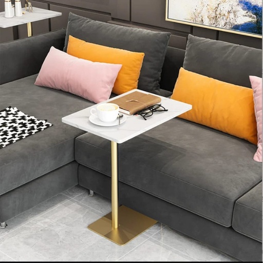 [Batch 9001003] Iron, MDF and Marble wood Side Table Gold and White - 45x30x55 cm