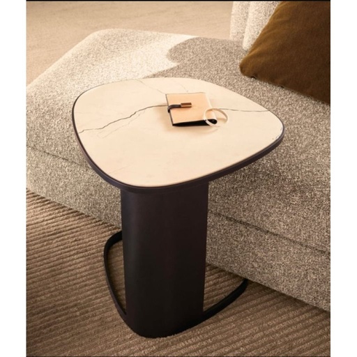 [Batch 9001003] Iron, MDF and Marble wood Side Table Black and White - 40x35x55 cm