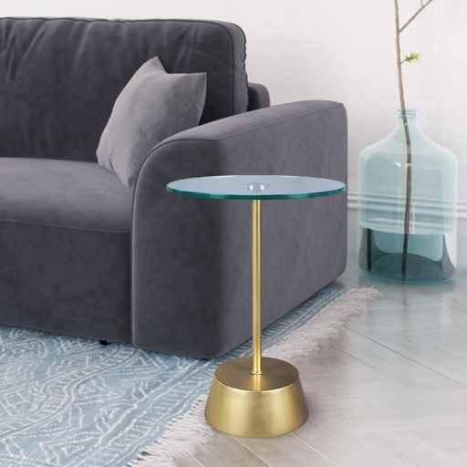 [Batch 9001003] Iron and Transparent Glass Side Table Gold - 35x35x55 cm