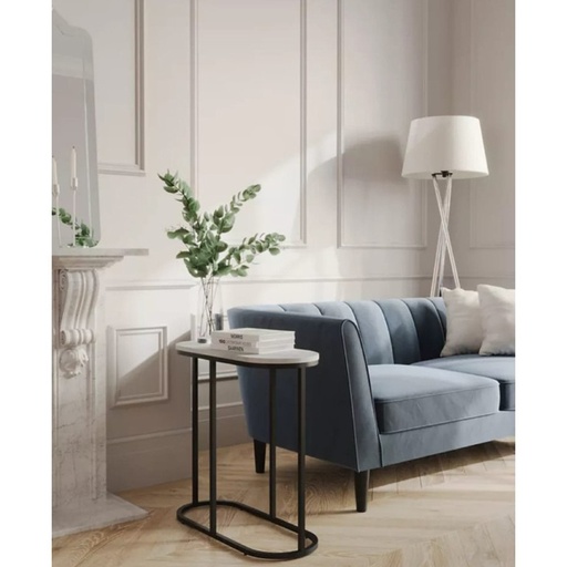 [Batch 9001003] Iron, MDF and Marble wood Side Table Black and White - 45x25x55 cm