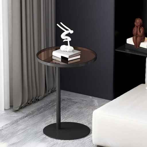 [Batch 9001003] Iron and Glass Side Table Black and Brown - 40x40x55 cm