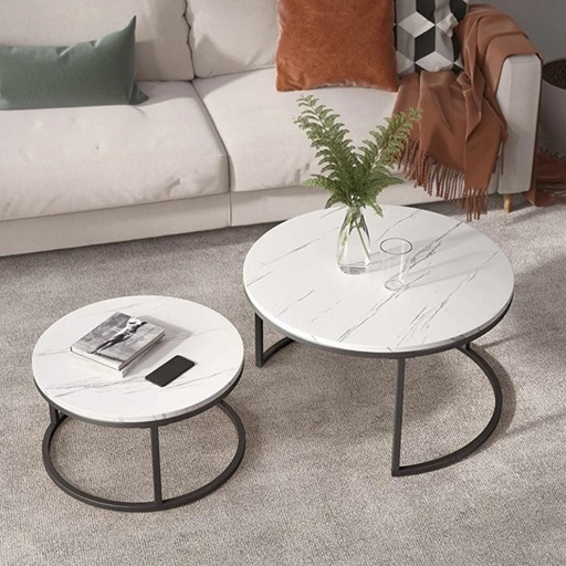 [OAKLY246] Metal and Marble Wood Side Tables Set 2 pieces - Black and White