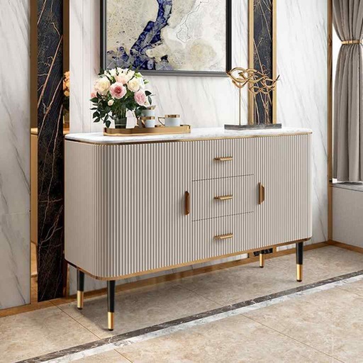 [OAK21] طاولة مدخل 90×40×200 سم - أبيض وبيج 