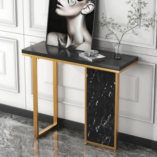 [OAKLY249] Metal and Marble Wood Console Black and Gold - 120x30x90 cm