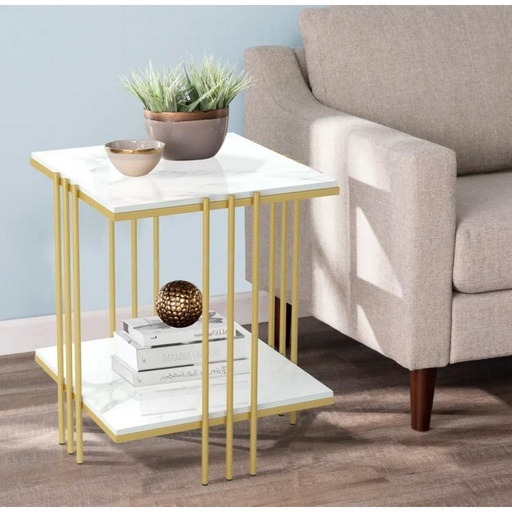 [OAKLY225] Metal and Marble Side Table Gold and White - 50x50x60 cm