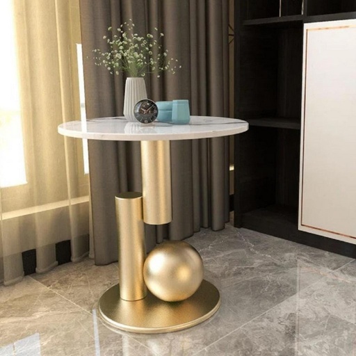 [OAKLY253] Metal and Marble Wood Side Table Gold and White - 50x60 cm