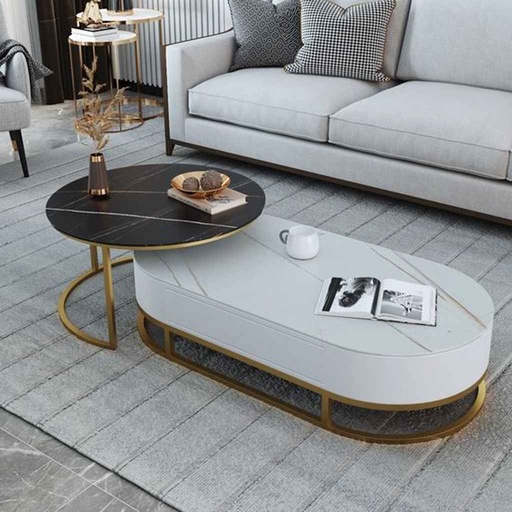 [OAK100] Coffee Tables Set - 2 Pieces - Black & White 