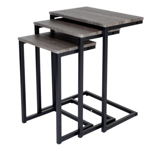 [OAKL0986] Metal and Engineered Wood Side Table Set 3 Pieces - Black and Brown