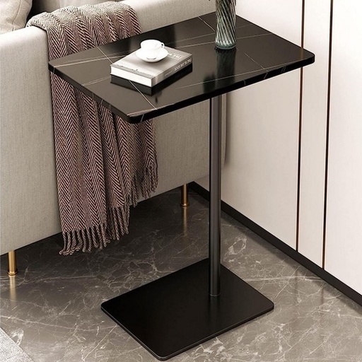 [OAKLY235] Metal and Marble Wood Side Table Black - 45x30x55 cm