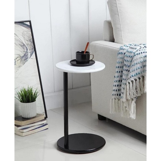 [OAKL0984] Metal and Marble wood Side Table - Black and White
