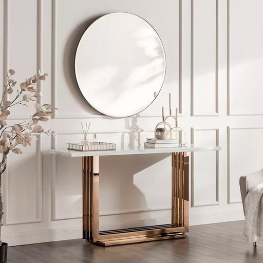 [OAK190089] طاولة مدخل 90×130×40 سم - أبيض وذهبي