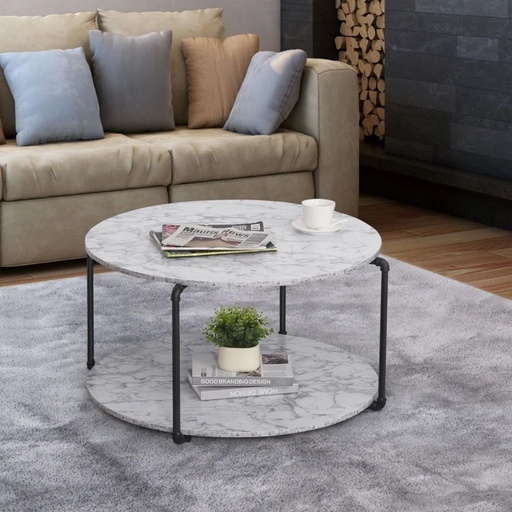 [OAKLY201] Marble Wood and Iron Coffee Table Black and White - 80x50 cm