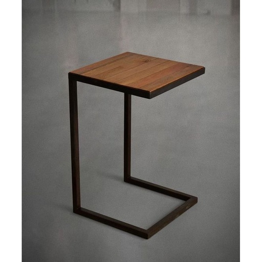 [OAK1020] طاولة جانبية - معدن وخشب رخامي - بني وأسود - 35×25×65 سم
