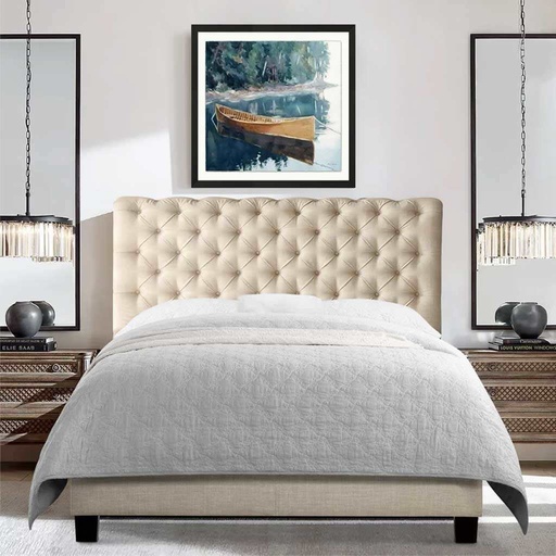 MDF wood and burlap Bed  - Beige